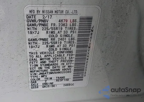 2017 Nissan Rogue Sl from USA, damaged, VIN JN8AT2MVXHW020380